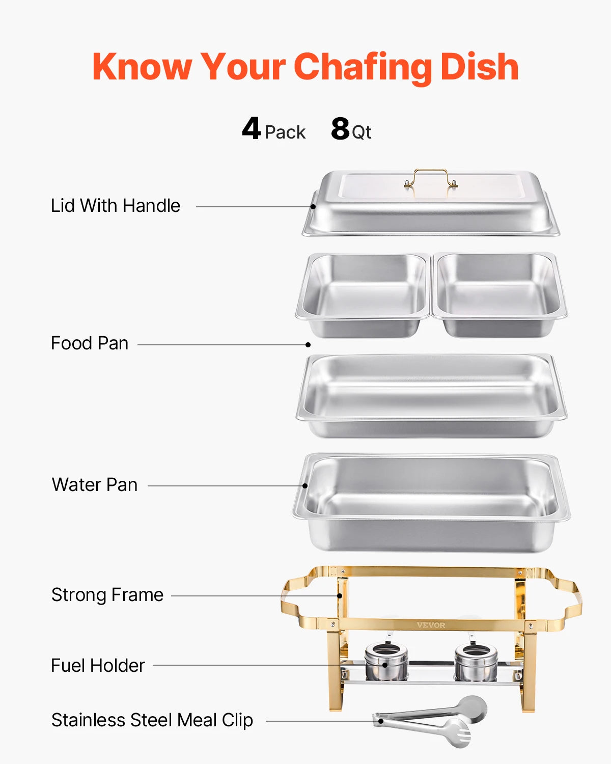 8 Qt 4 Pack Chafing Dish Buffet Set Stainless Steel Chafer
