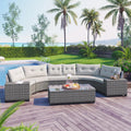 Acacia Wood Half-Moon Outdoor Sofa Set & Coffee Table