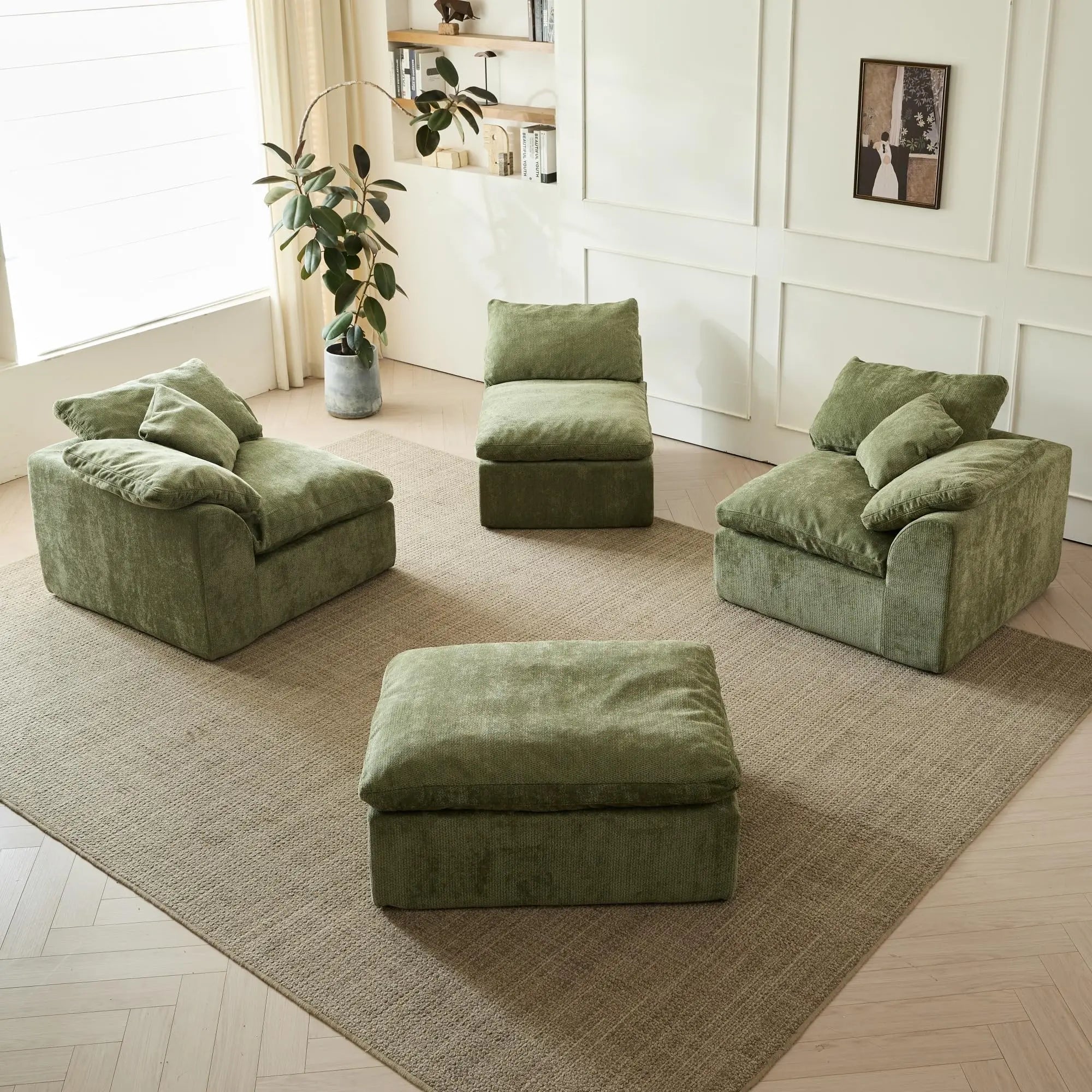 109" Modern Cloud L-Shaped 3-Seater Oversized Deep Seat Chenille Fabric Sofa
