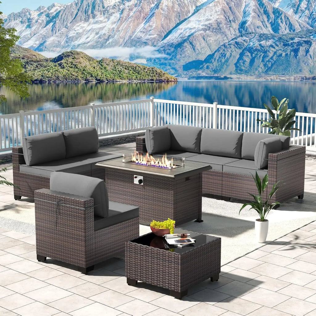 Outdoor Patio Furniture Set,12 Pieces Sectional Rattan Sofa Set Brown PE Rattan Wicker Patio Conversation Set with 10, Custom
