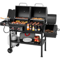 2-Burner Gas and Charcoal Combo Grill with Offset Smoker & Side Burner