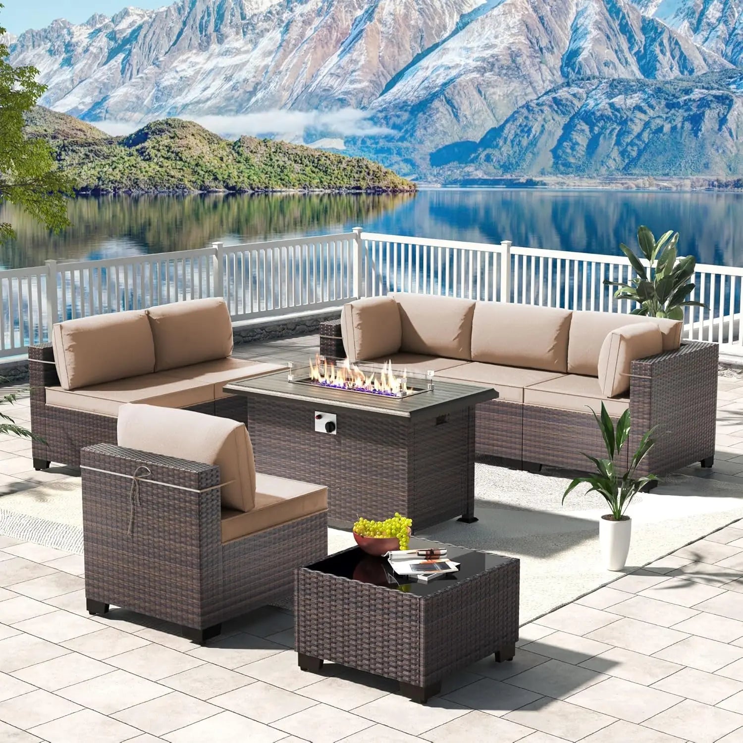 Outdoor Patio Furniture Set,12 Pieces Sectional Rattan Sofa Set Brown PE Rattan Wicker Patio Conversation Set with 10, Custom