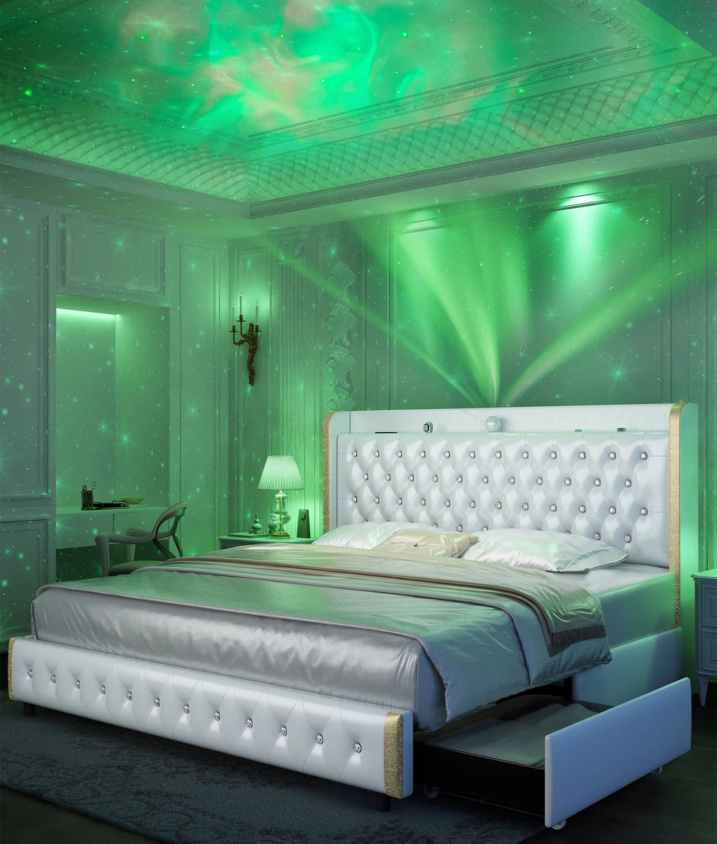 Queen Platform Bed Frame with LED Lights