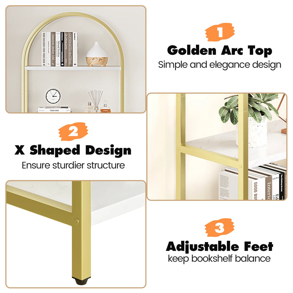 5 Tier Bookshelf Arched Display Shelves
