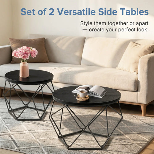 20IN Round Geometric Coffee Table Set of 2