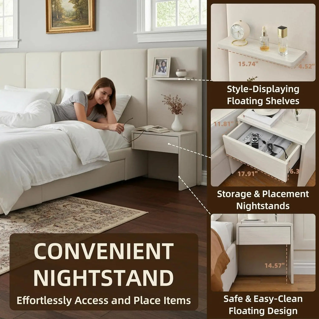 King Bed Frame with Storage & Built-in Nightstands
