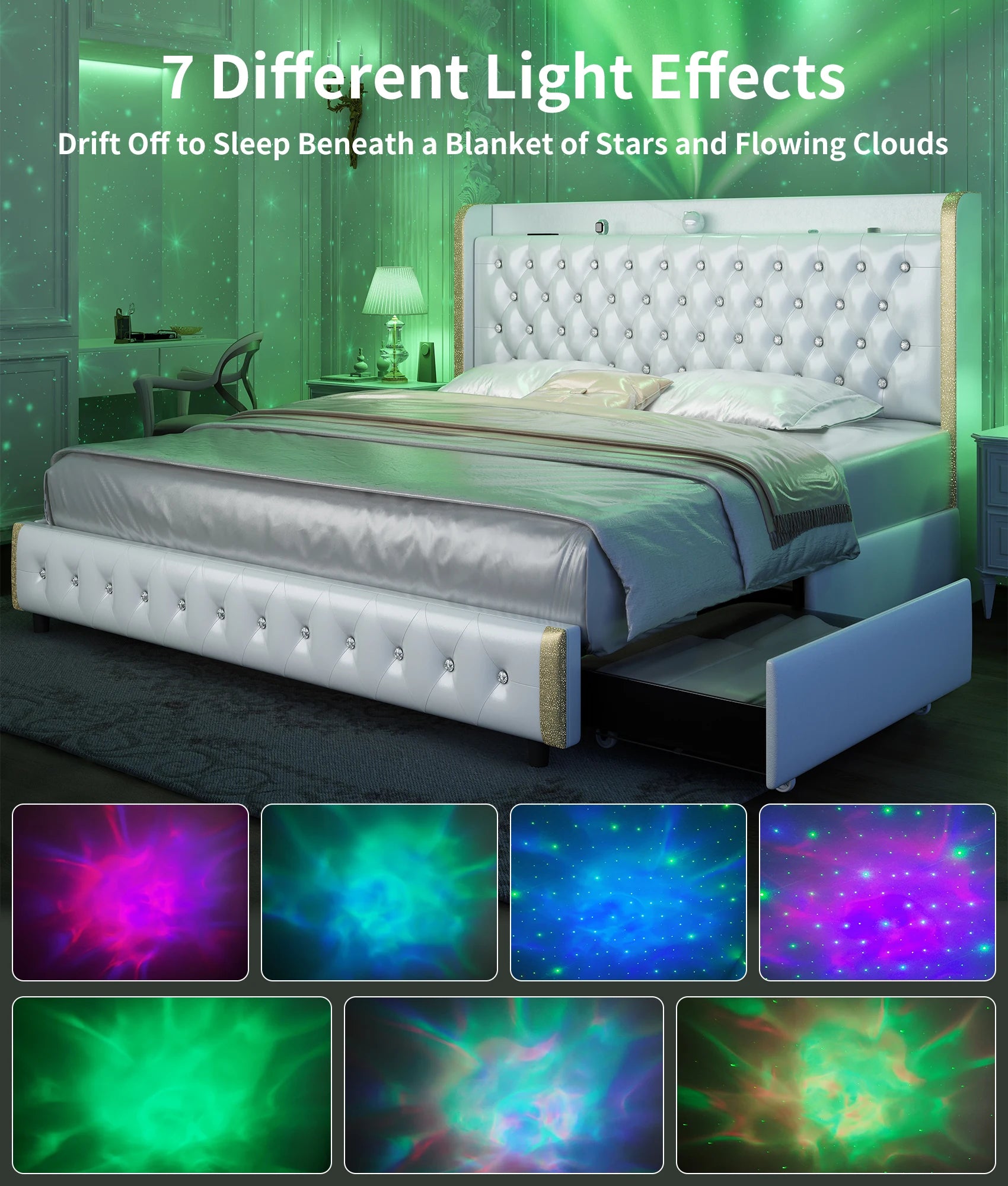 Queen Platform Bed Frame with LED Lights