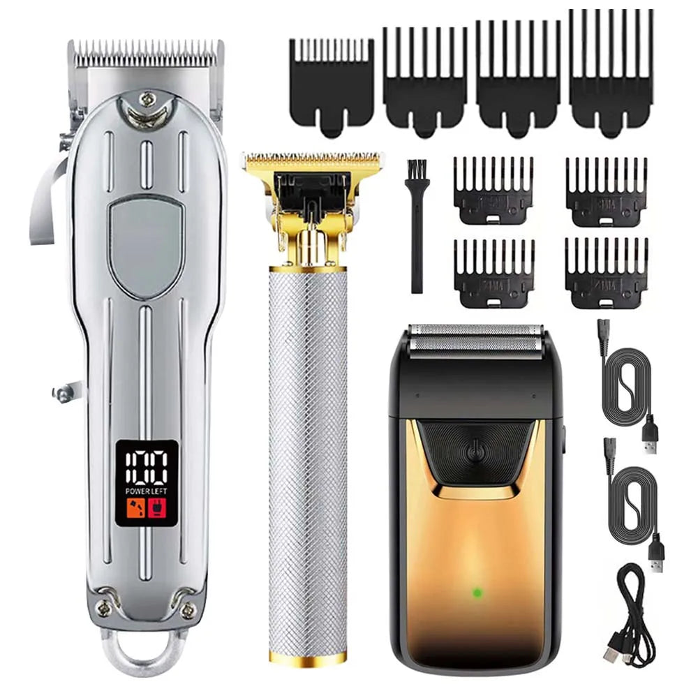 Professional Hair Clipper and Trimmer Set Men Electric Razor Shavers Beard Trimmer Rechargeable Barber Clippers Haircut Kit