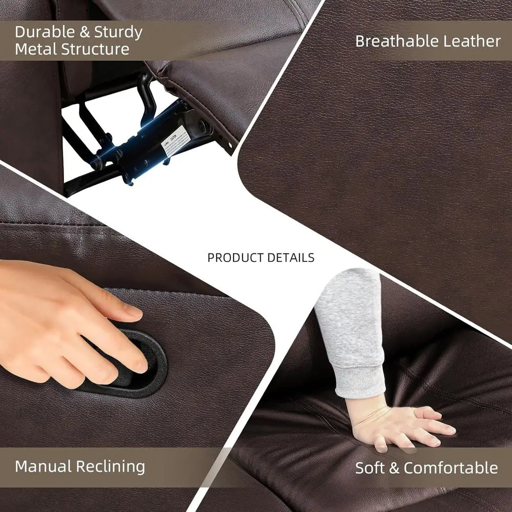 Brown Leather Reclining Loveseat with Center Console