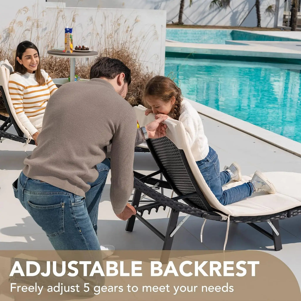 Adjustable Back Rattan Chaise Lounge Set  3pcs