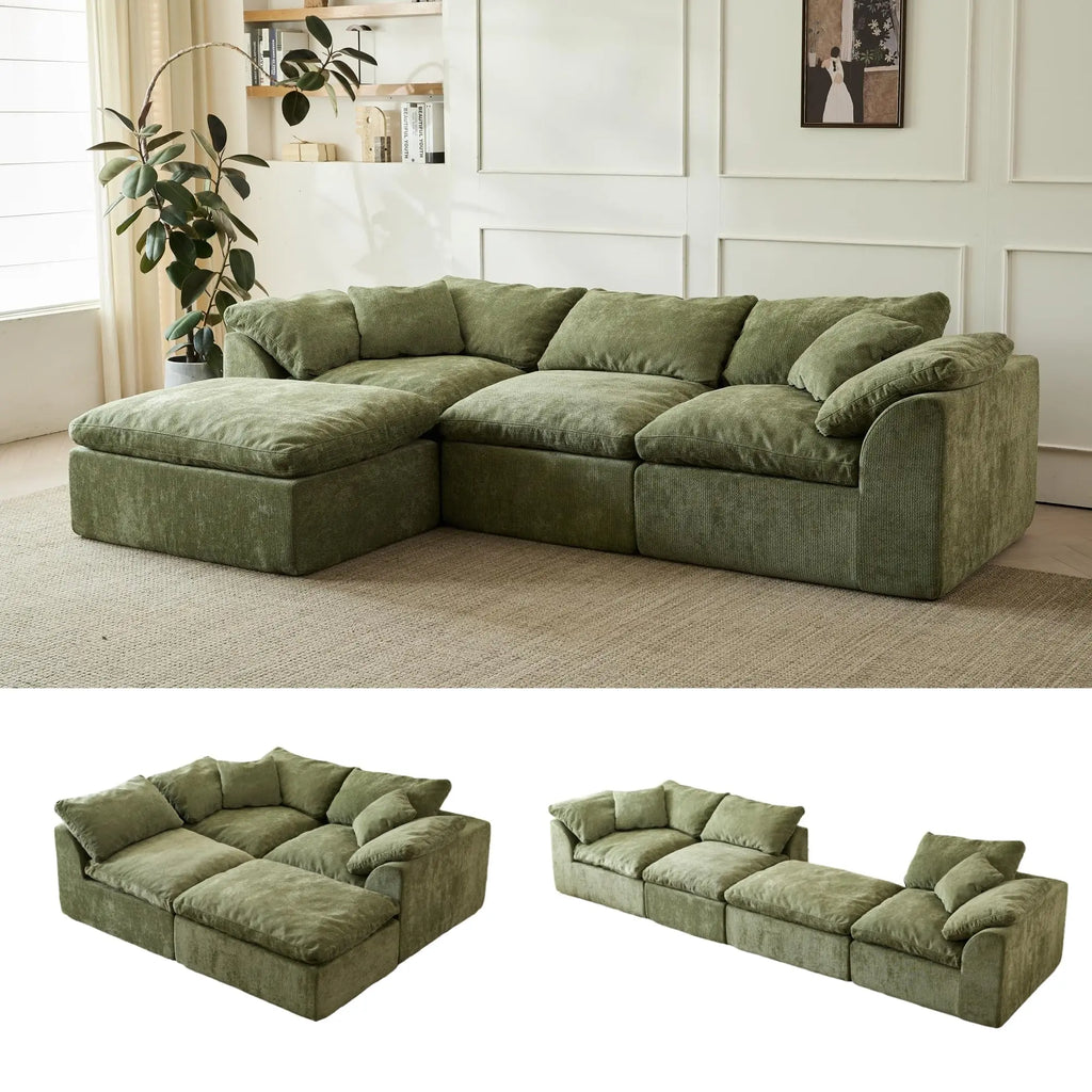 109" Modern Cloud L-Shaped 3-Seater Oversized Deep Seat Chenille Fabric Sofa