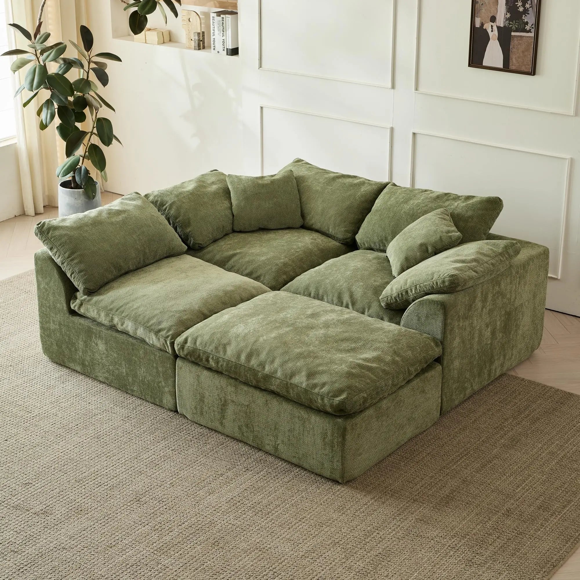 109" Modern Cloud L-Shaped 3-Seater Oversized Deep Seat Chenille Fabric Sofa