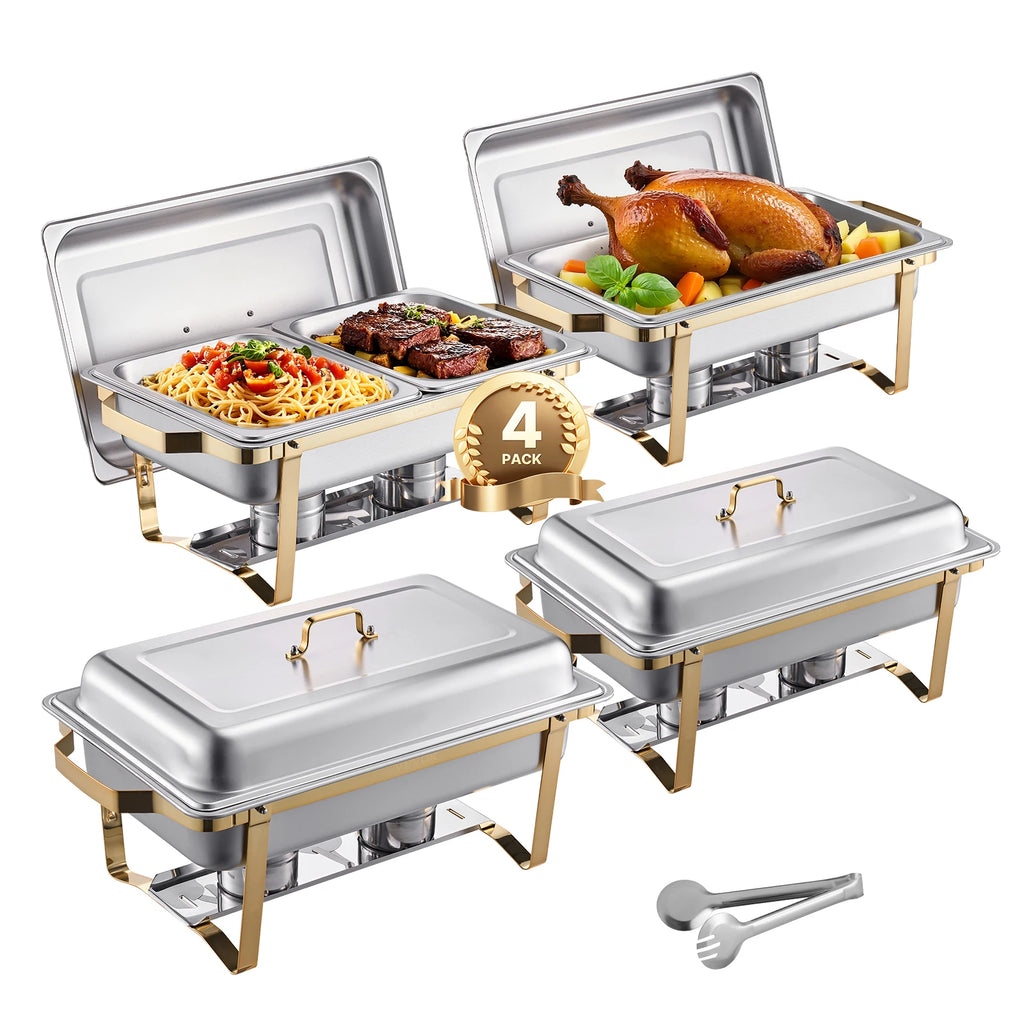 8 Qt 4 Pack Chafing Dish Buffet Set Stainless Steel Chafer