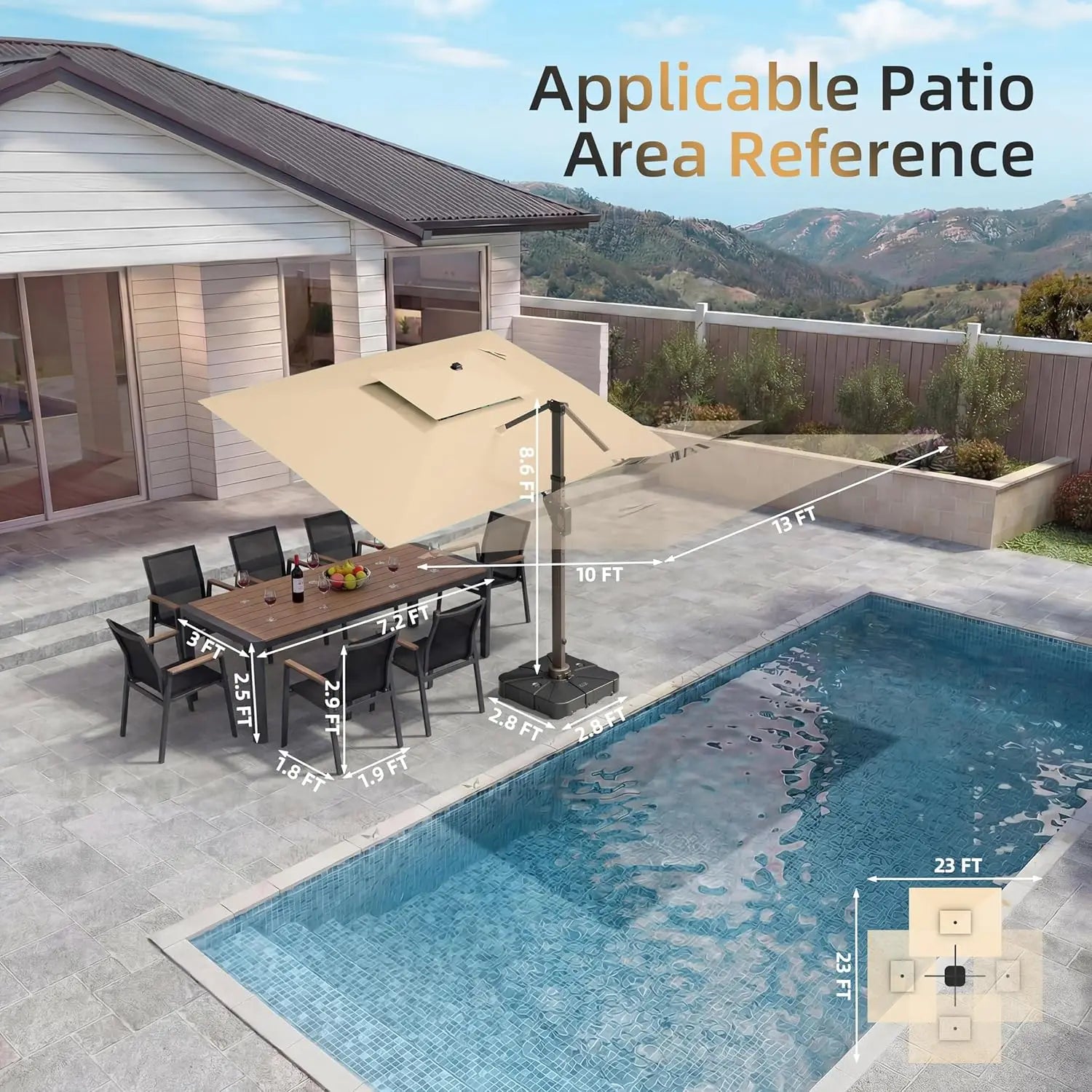 10 X 13 FT Cantilever Patio Umbrella with Base Included