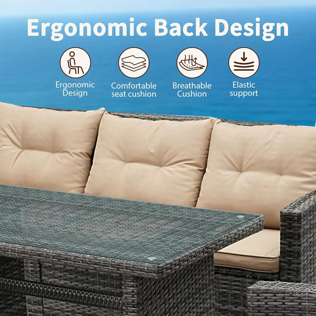 6 Pieces Patio Furniture Set - All-Weather Outdoor Wicker Sectional