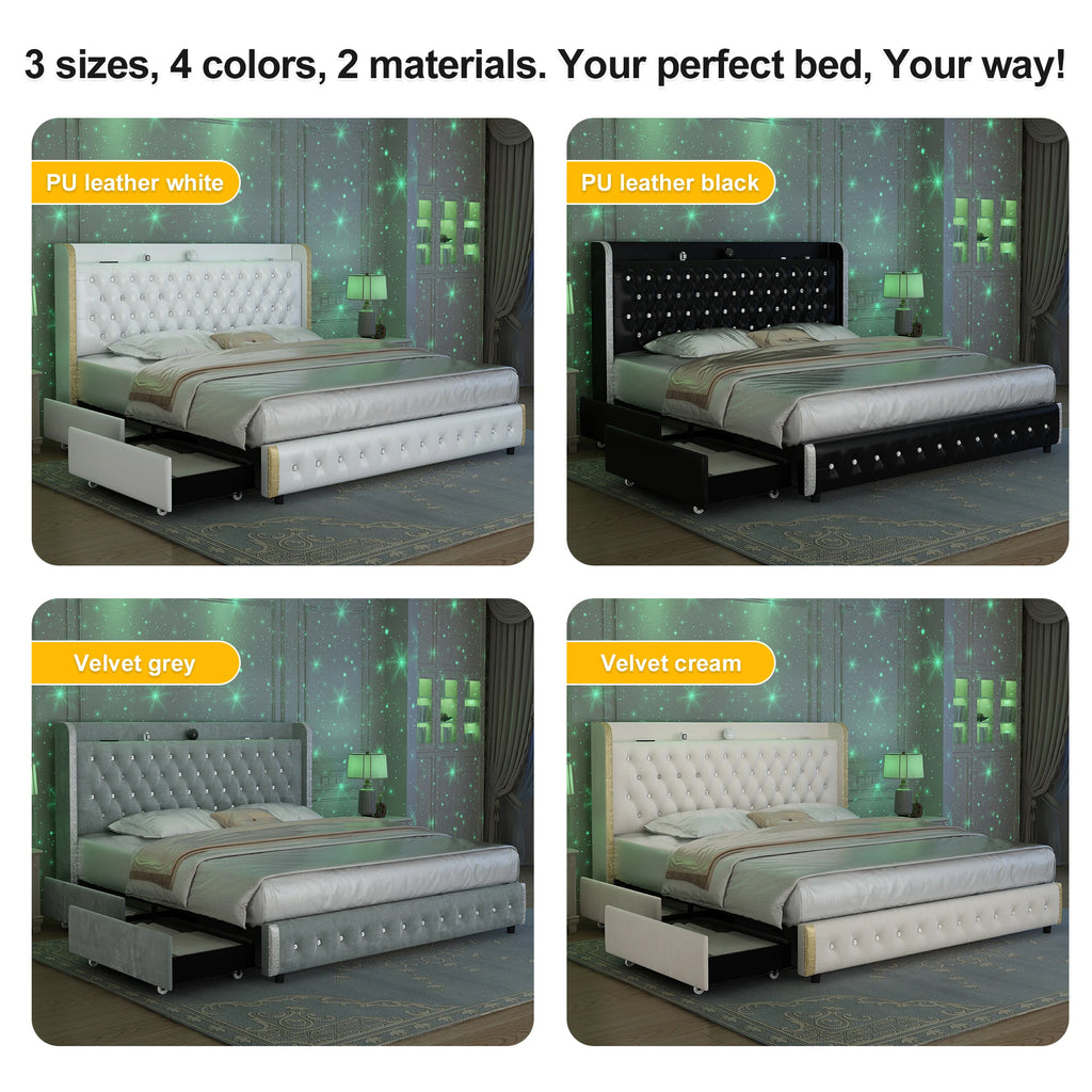 Queen Platform Bed Frame with LED Lights