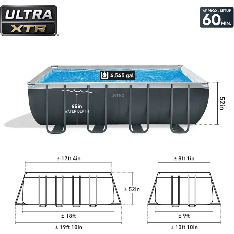 18' x 9' x 52" Ultra XTR Rectangular Frame Swimming Pool Set with Pump