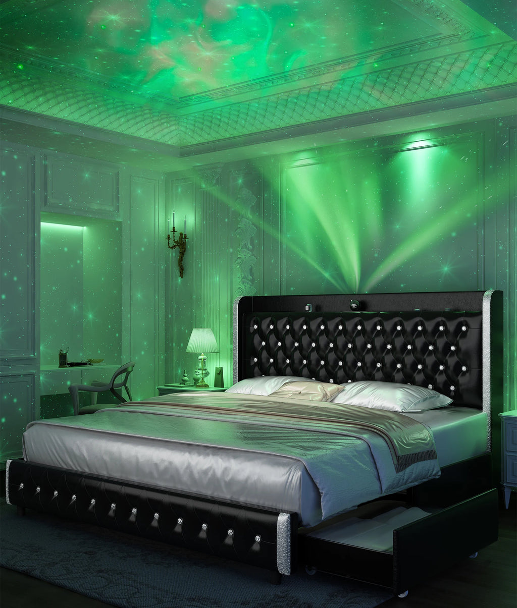 Queen Platform Bed Frame with LED Lights
