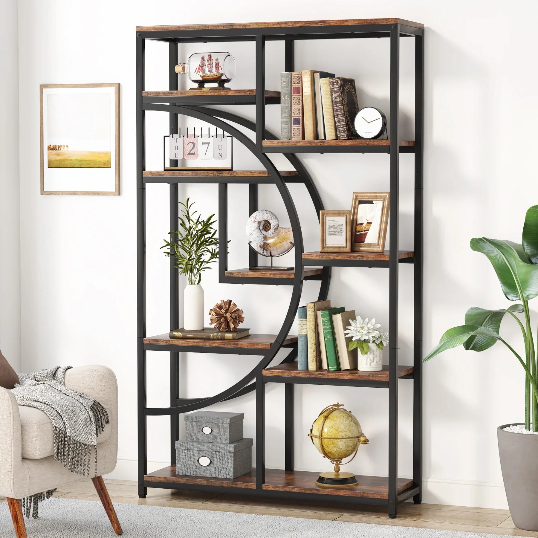 Bookshelf Industrial 5 Tier Etagere Bookcase