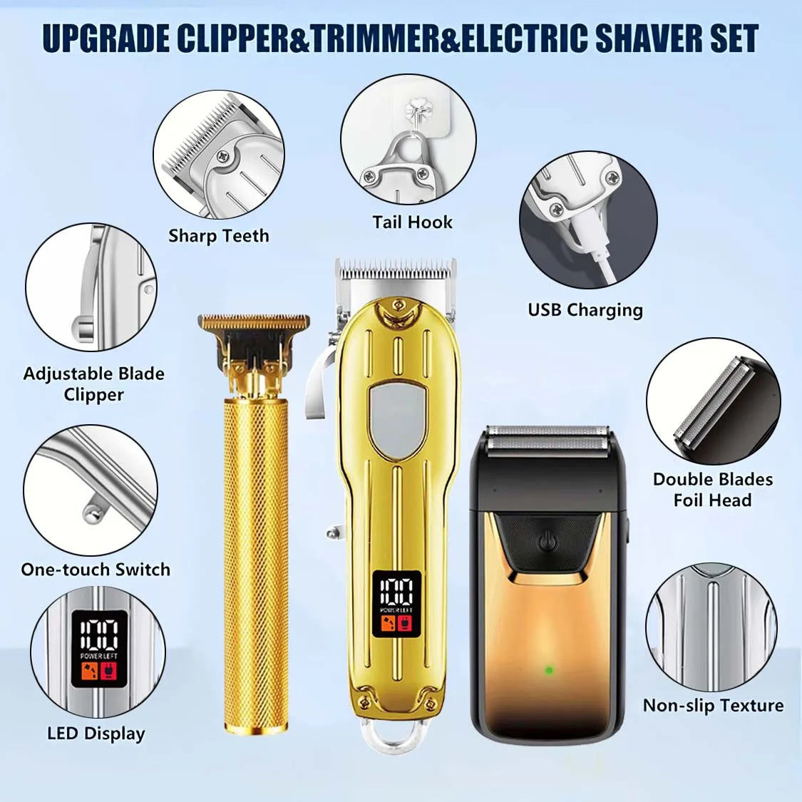 Professional Hair Clipper and Trimmer Set Men