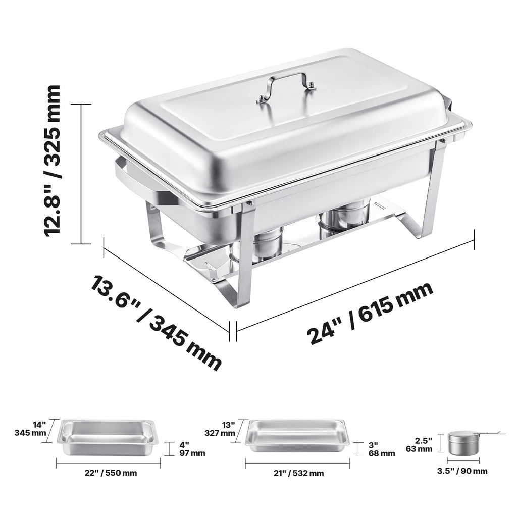 8 Qt 4 Pack Chafing Dish Buffet Set Stainless Steel Chafer