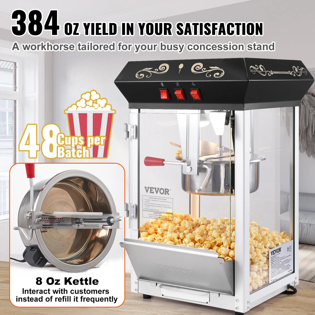 SucceBuy Popcorn Popper Maker Machine 8 Oz Kettle
