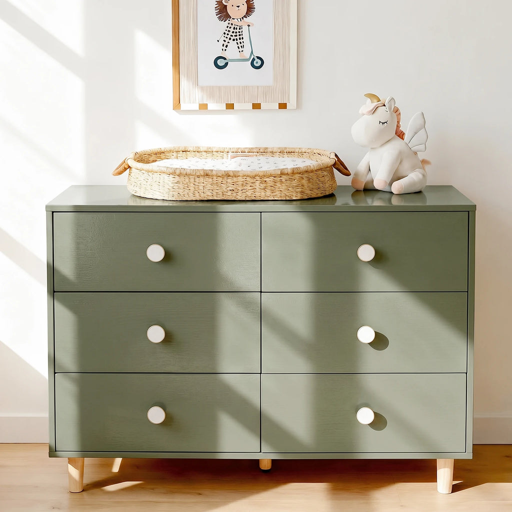 White or green Dresser 6-Drawer Storage DEssentials