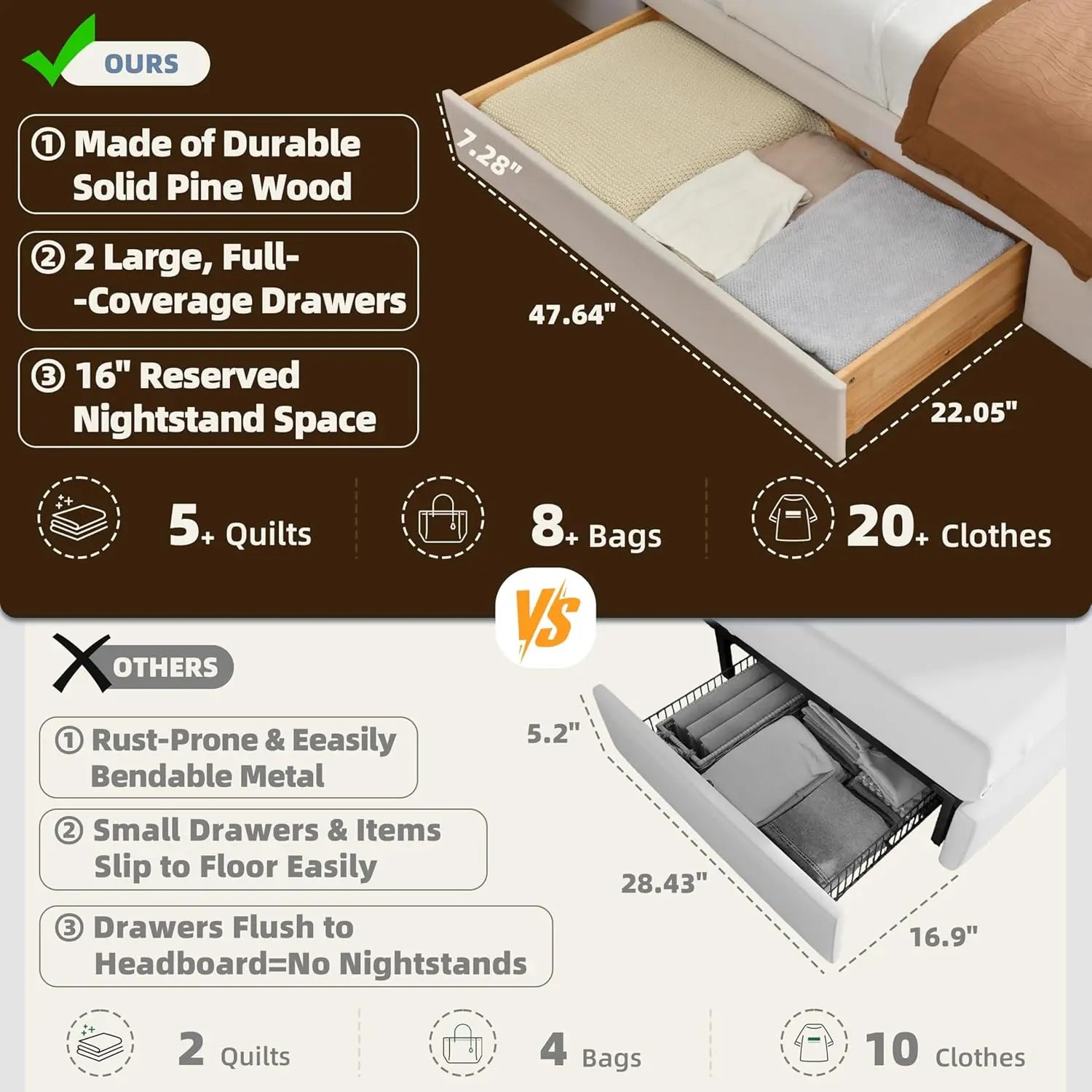 King Bed Frame with Storage & Built-in Nightstands