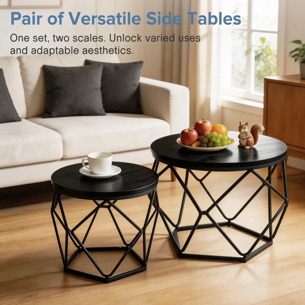 20IN Round Geometric Coffee Table Set of 2