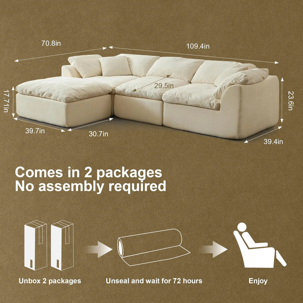 109" Modern Cloud L-Shaped 3-Seater Oversized Deep Seat Chenille Fabric Sofa