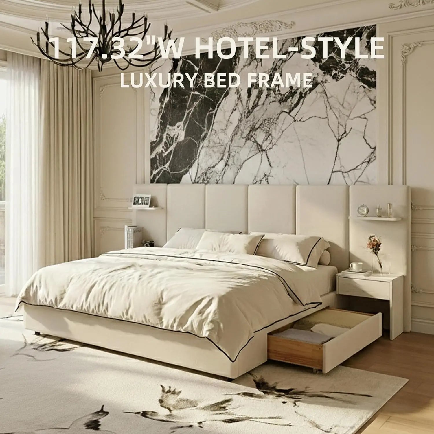 King Bed Frame with Storage & Built-in Nightstands