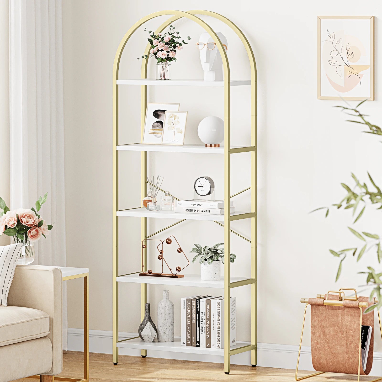 5 Tier Bookshelf Arched Display Shelves