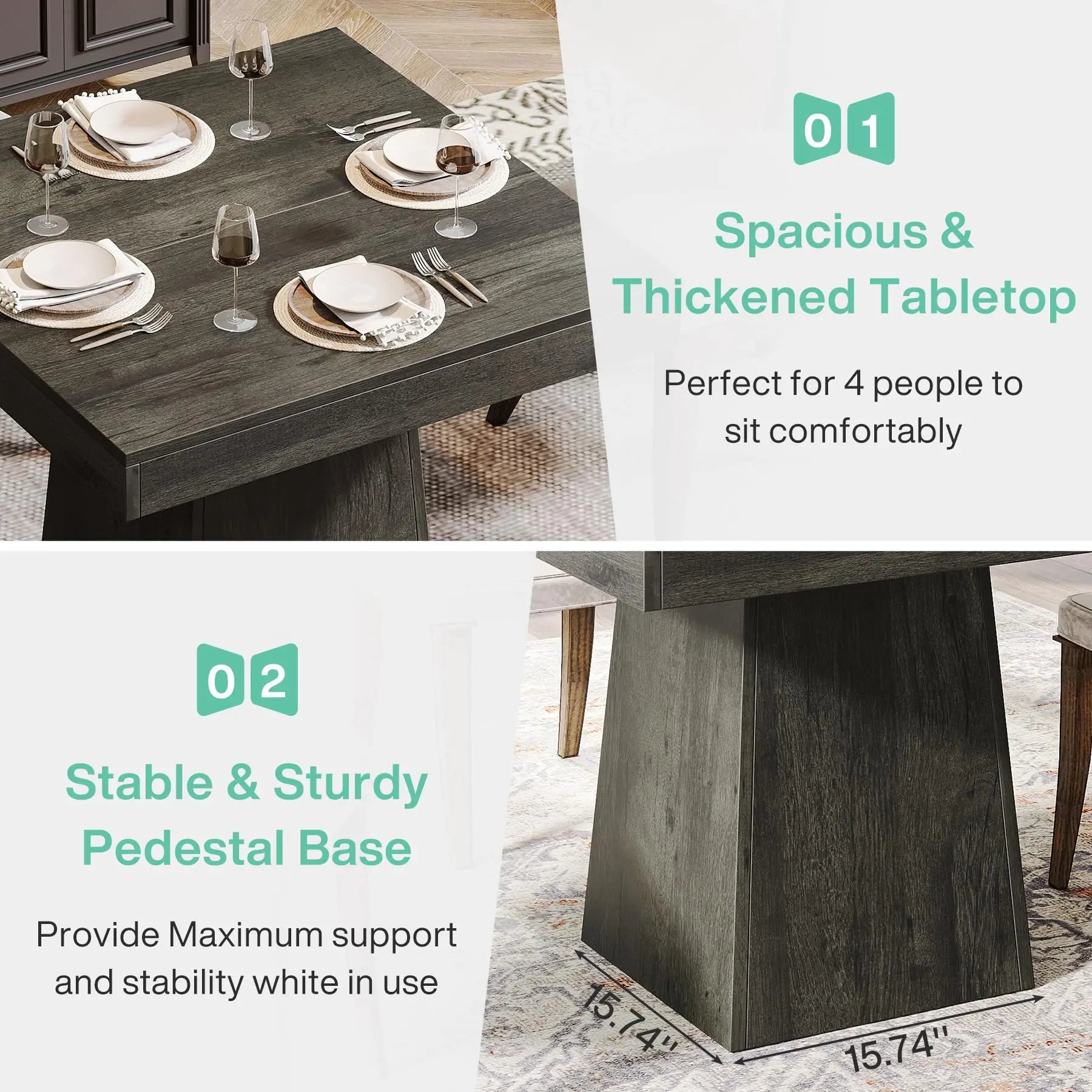 Square Dining Table for 4, 31.5-Inch Kitchen Table