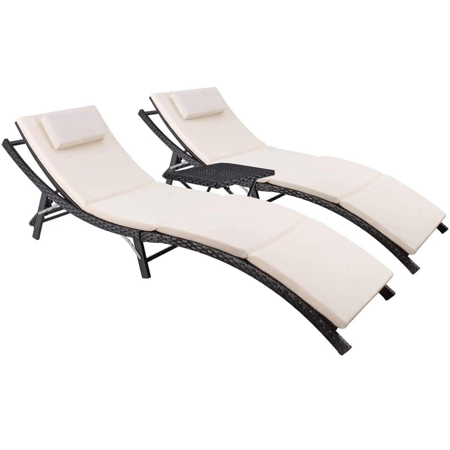 Adjustable Back Rattan Chaise Lounge Set  3pcs