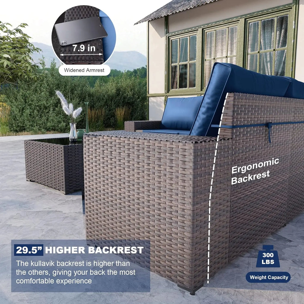 Outdoor Patio Furniture Set,12 Pieces Sectional Rattan Sofa Set Brown PE Rattan Wicker Patio Conversation Set with 10, Custom