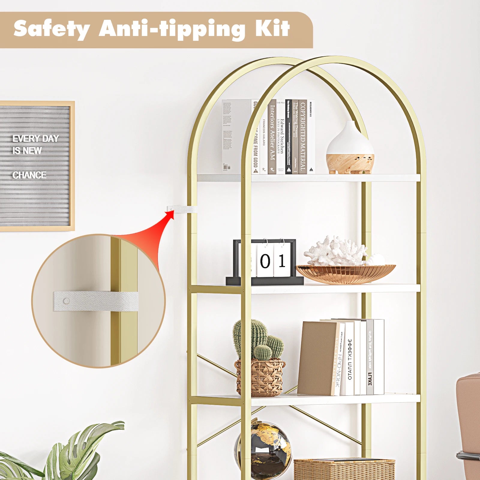 5 Tier Bookshelf Arched Display Shelves
