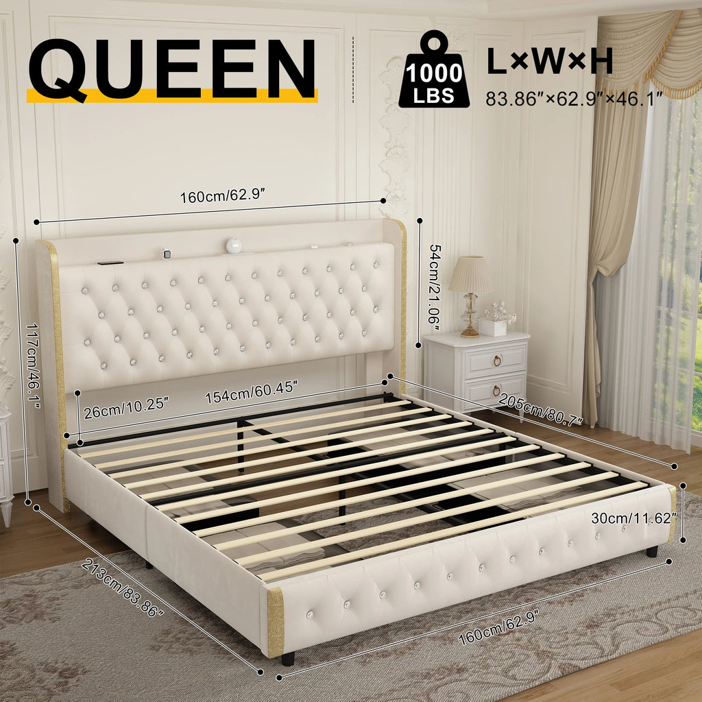 Queen Platform Bed Frame with LED Lights