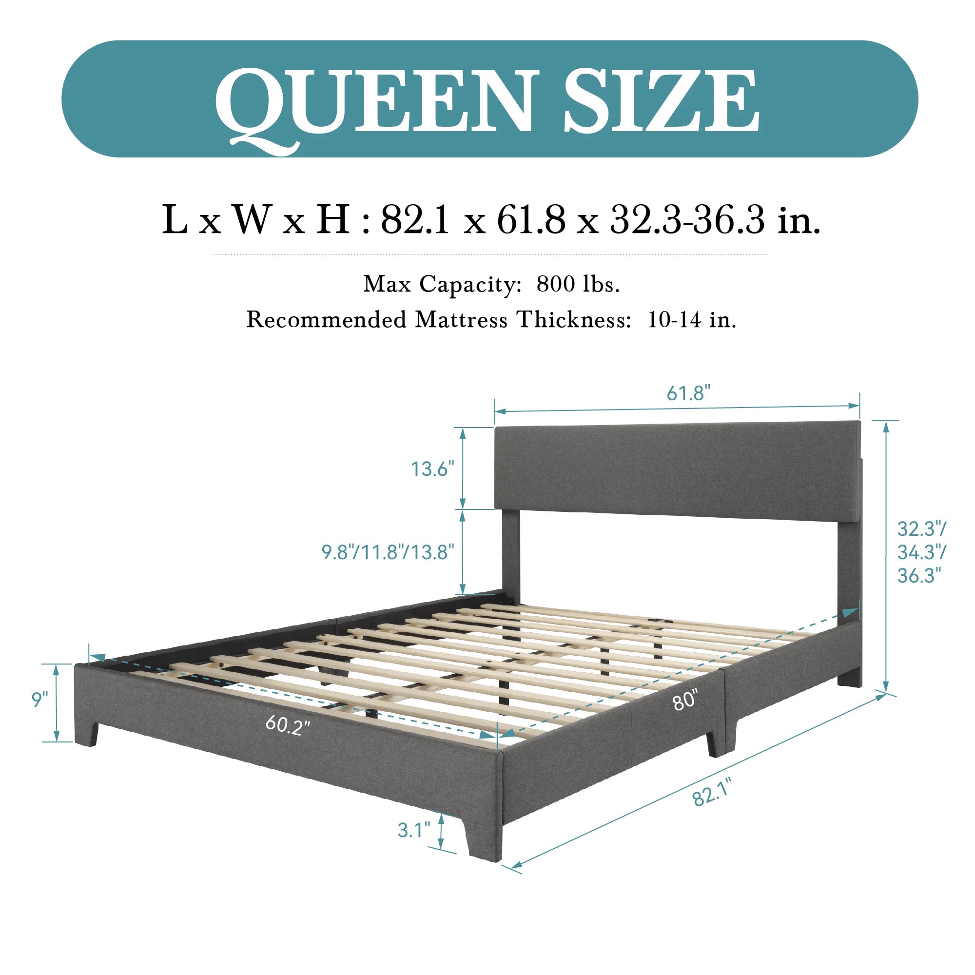 Full/Queen/King Upholstered Bed Frame with Adjustable Linen Headboard