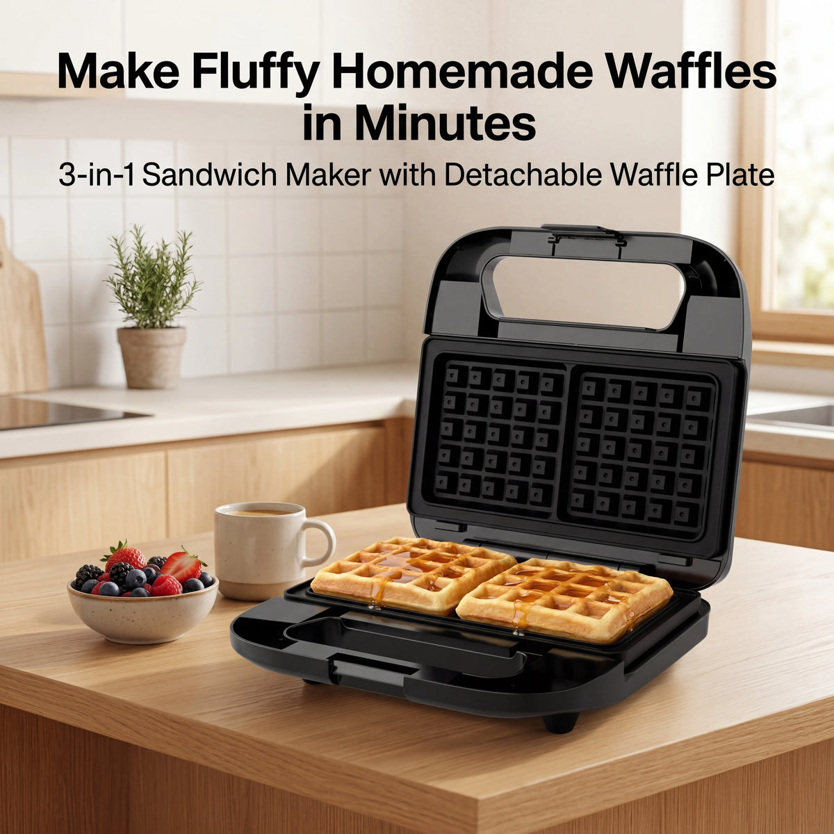 3-in-1 Sandwich Maker, Panini Press & Waffle Iron