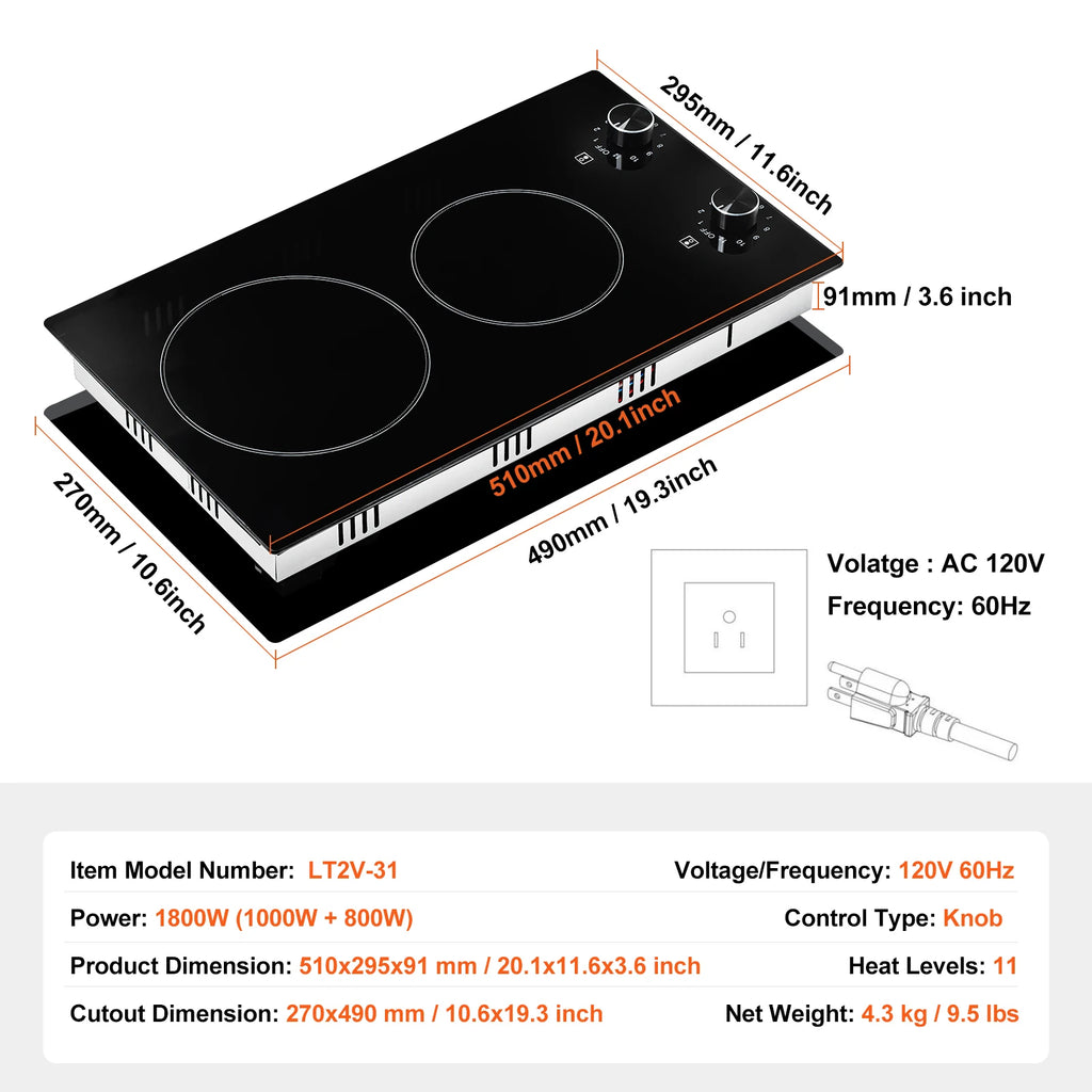 12 inch Electric Cooktop 2 Burners