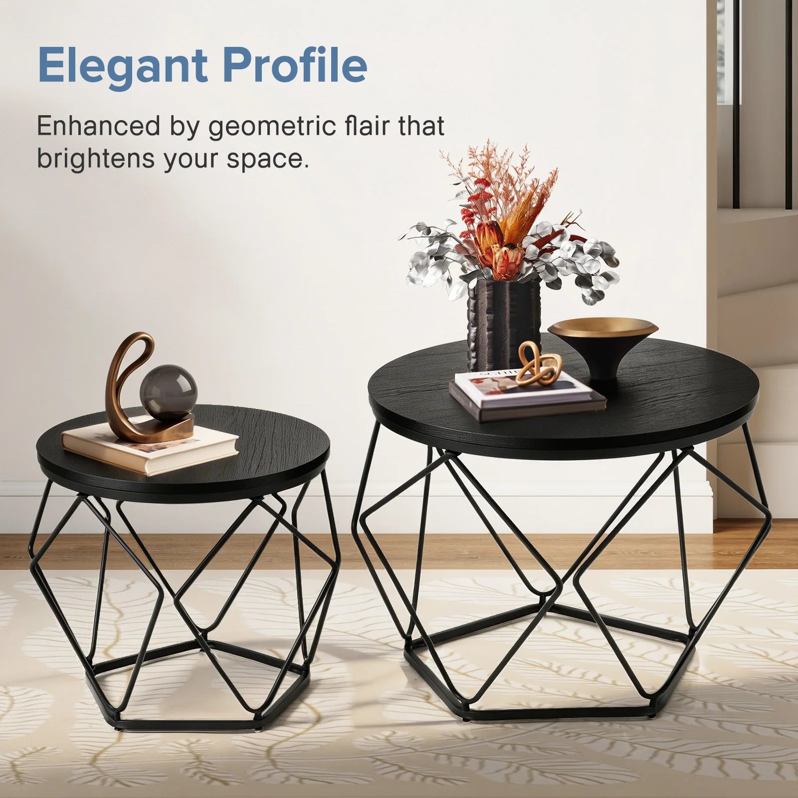 20IN Round Geometric Coffee Table Set of 2