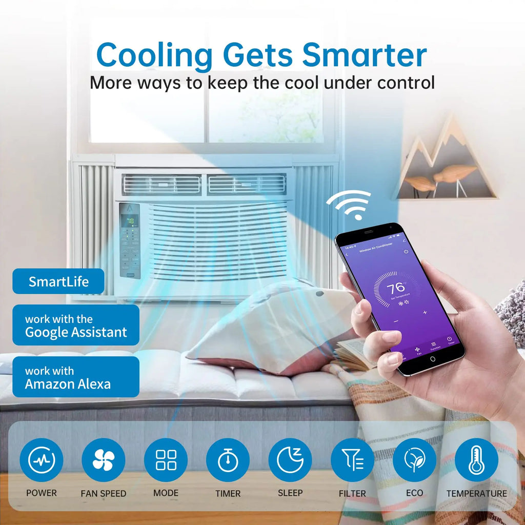 6000 BTU Window Air Conditioner, Smart WiFi AC Unit with Remote Control & Digital Display