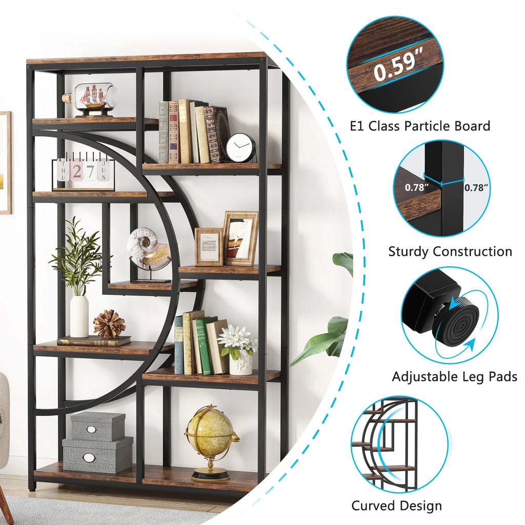 Bookshelf Industrial 5 Tier Etagere Bookcase