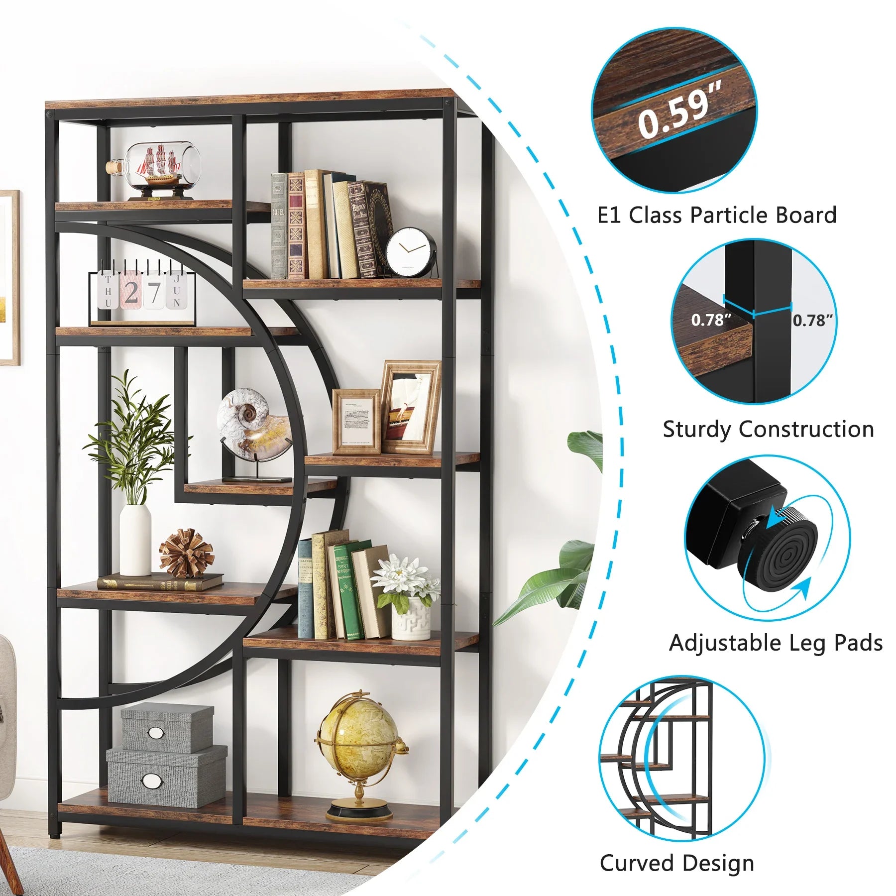 Bookshelf Industrial 5 Tier Etagere Bookcase