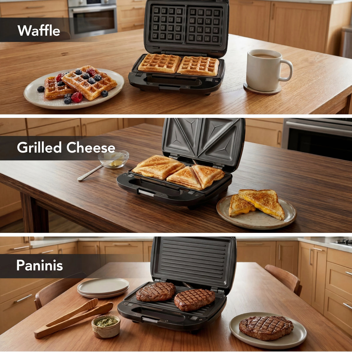 3-in-1 Sandwich Maker, Panini Press & Waffle Iron