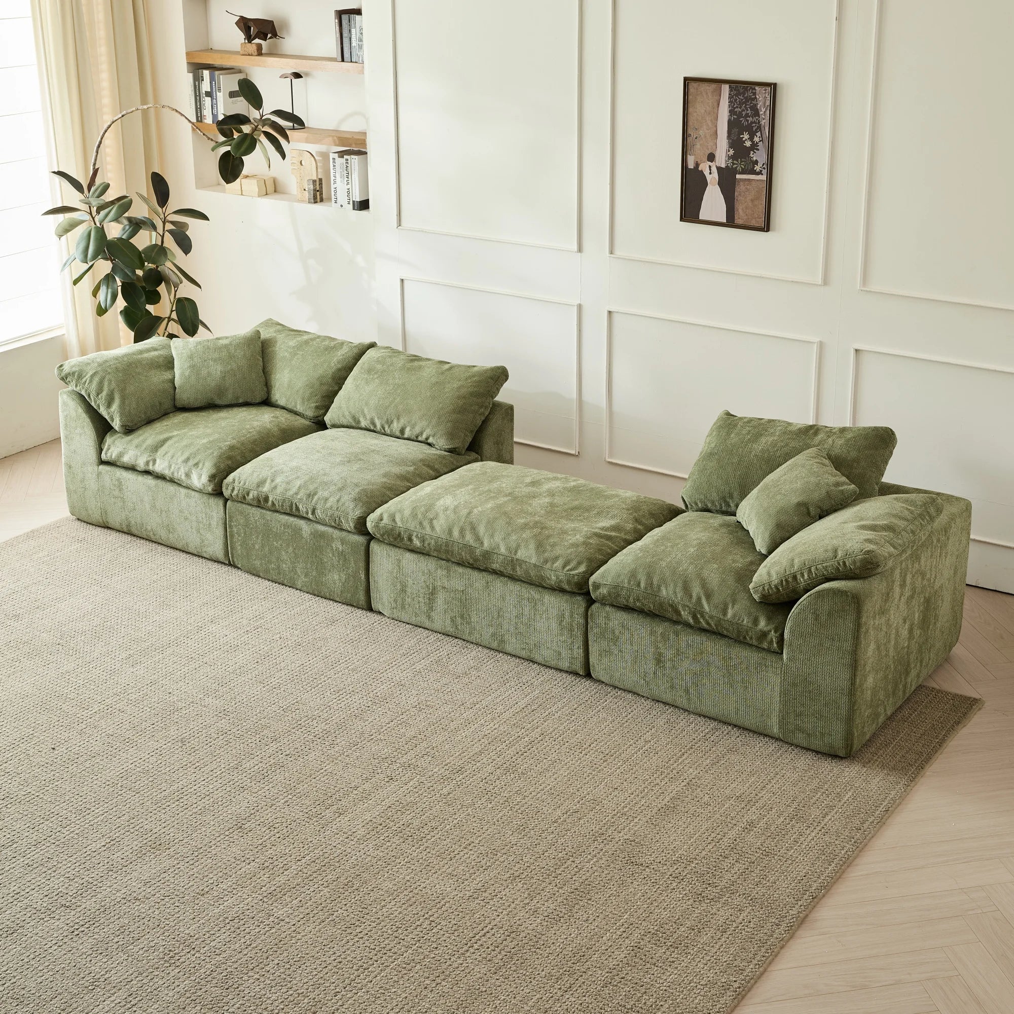 109" Modern Cloud L-Shaped 3-Seater Oversized Deep Seat Chenille Fabric Sofa