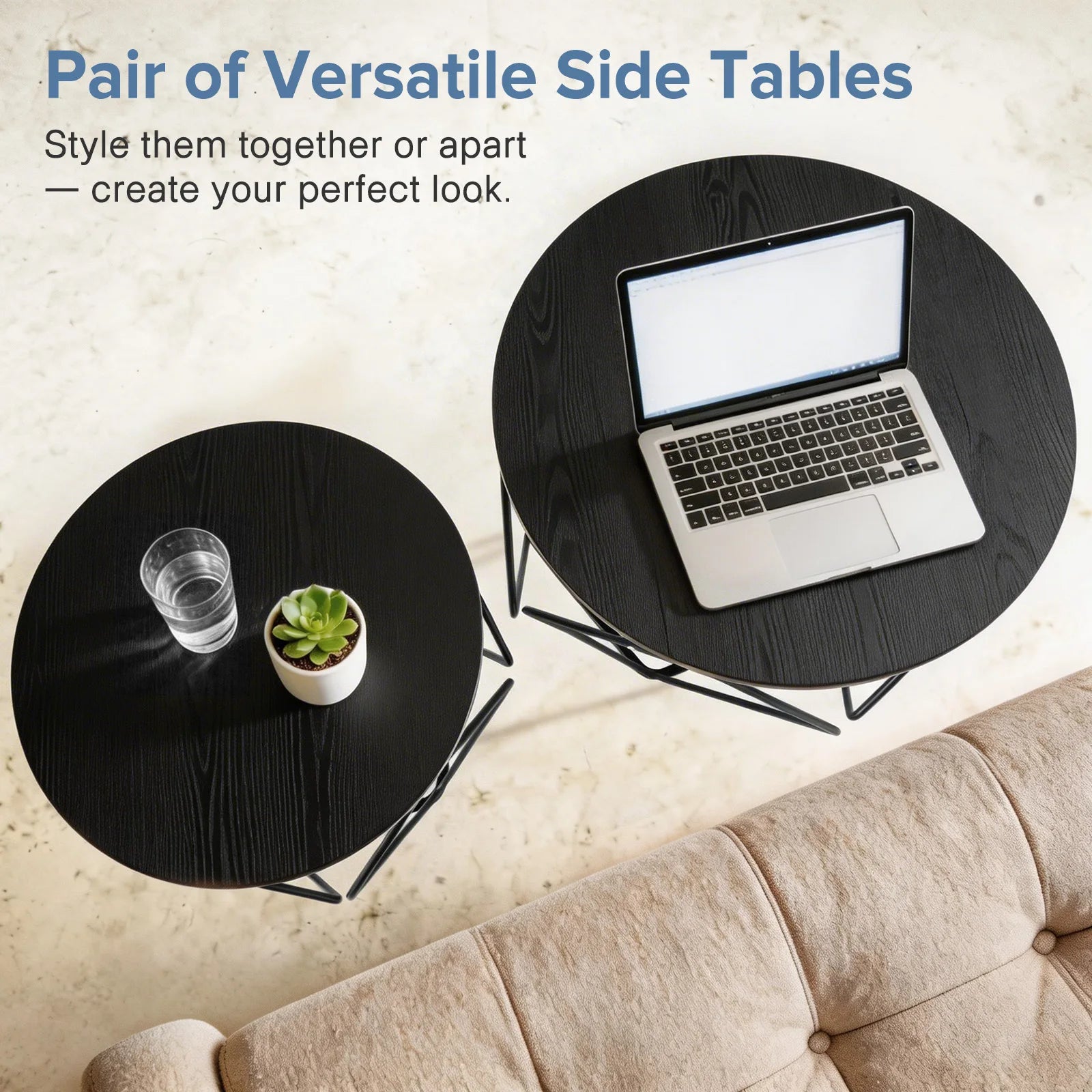 20IN Round Geometric Coffee Table Set of 2