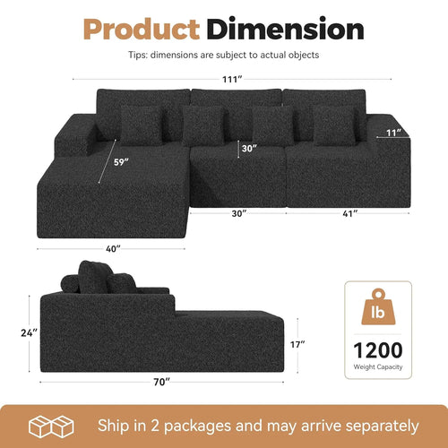 111'' Modular Sectional Sofa L Shape Chaise