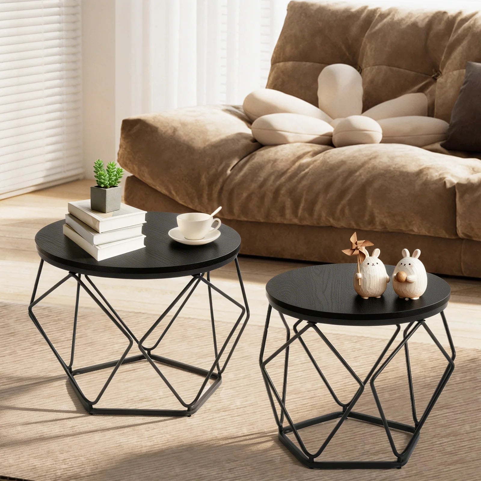 20IN Round Geometric Coffee Table Set of 2