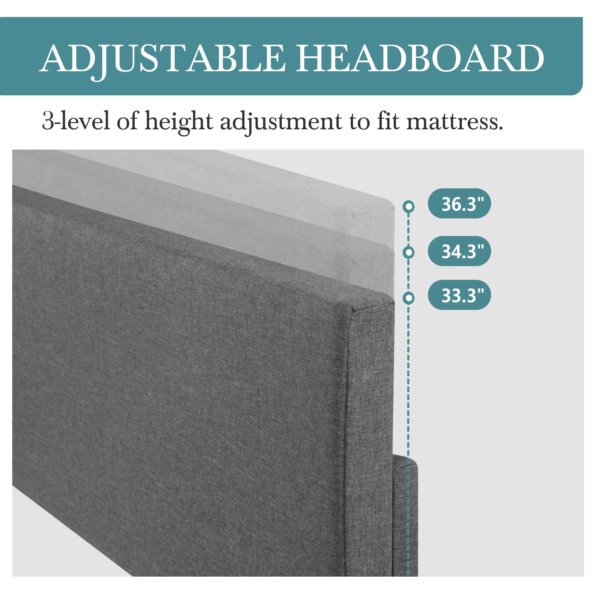 Full/Queen/King Upholstered Bed Frame with Adjustable Linen Headboard